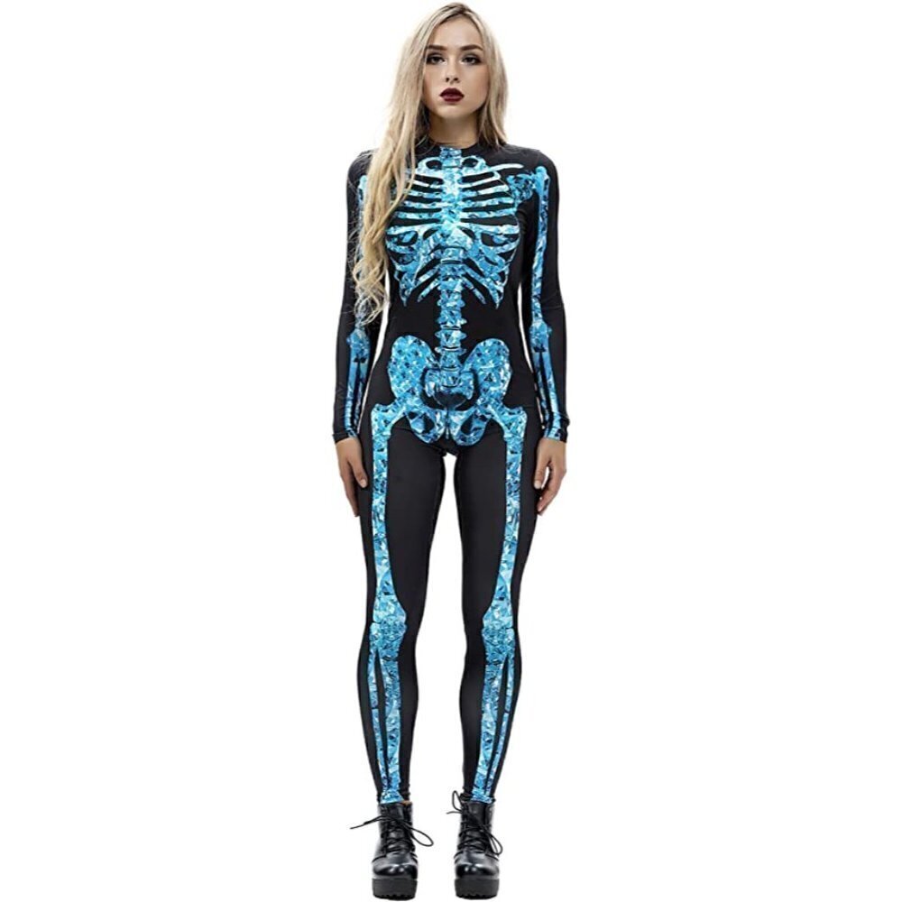 3D Skeleton Halloween Costume Cosplay Jumpsuit Bodysuit Colorful Long Sleeve NWT